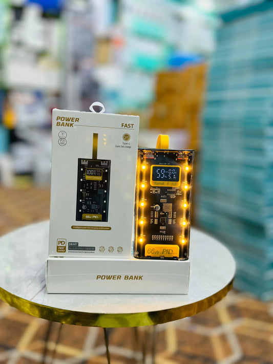 Transparent 20000mAh Power Bank - PD 66W Super Fast Charge with LED Digital Display