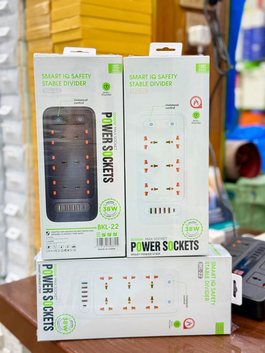 3000W Power Socket with 3 Outlets & 5 USB Ports – Fast Charging & Surge Protection