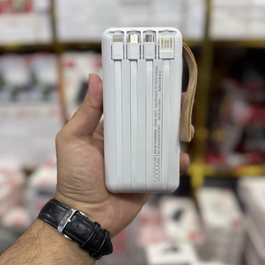 Kamal S303 Solar 50000mAh Power Bank – High-Capacity Portable Charger with Built-in Cables