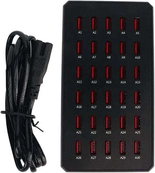 30-Port USB Smart Charging Station – Auto Cooling, LED Indicator & Fast Charging