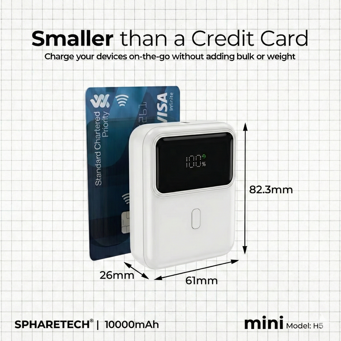H5 Mini Power Bank 10000mAh Grey Color in Hand Size Comparison