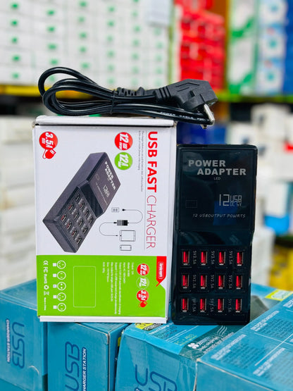 12-Port USB Fast Charger Hub – 3.5A High-Speed Charging with LED Display