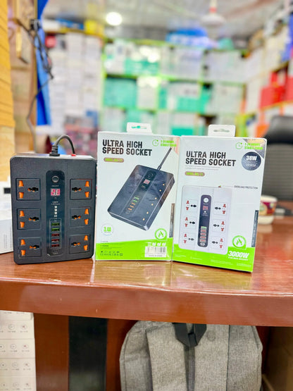 Ultra High-Speed Power Socket with USB Ports & Surge Protection - 3000W