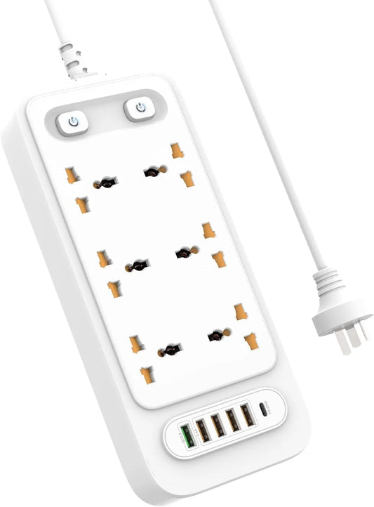 3000W Power Socket with 3 Outlets & 5 USB Ports – Fast Charging & Surge Protection