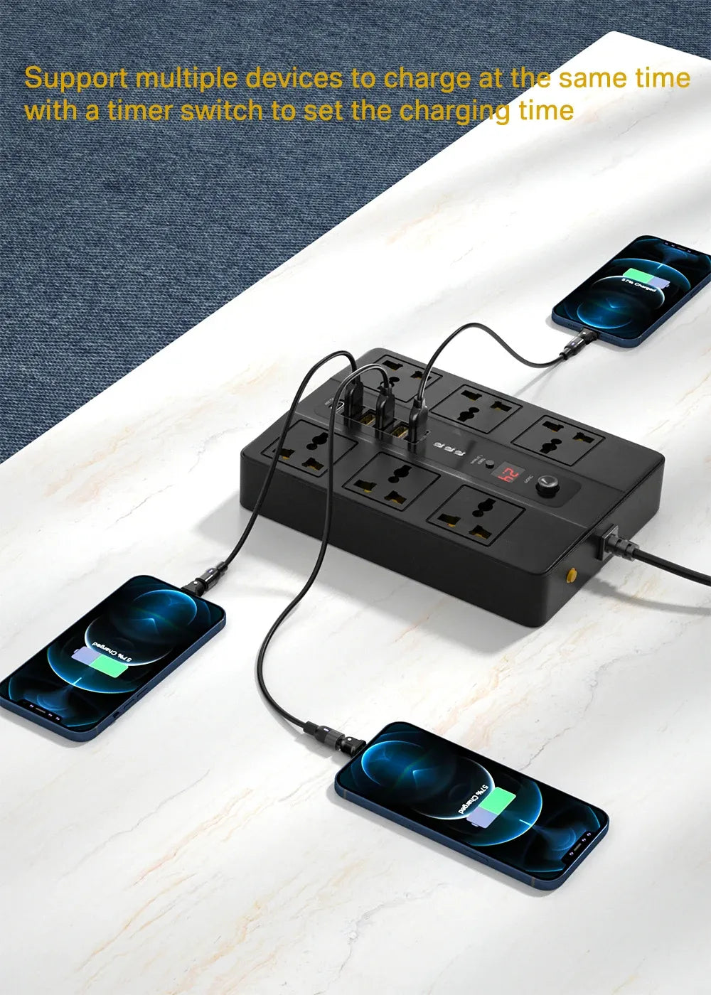 Ultra High-Speed Power Socket with USB Ports & Surge Protection - 3000W