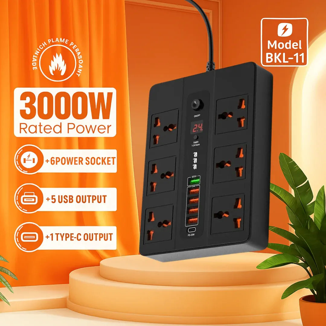 Ultra High-Speed Power Socket with USB Ports & Surge Protection - 3000W