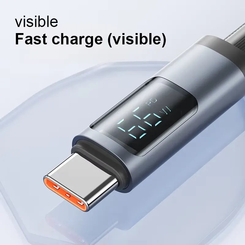 KAMAL 100W / 66W Digital Display Fast Charging Type-C Cable | Nylon Braided