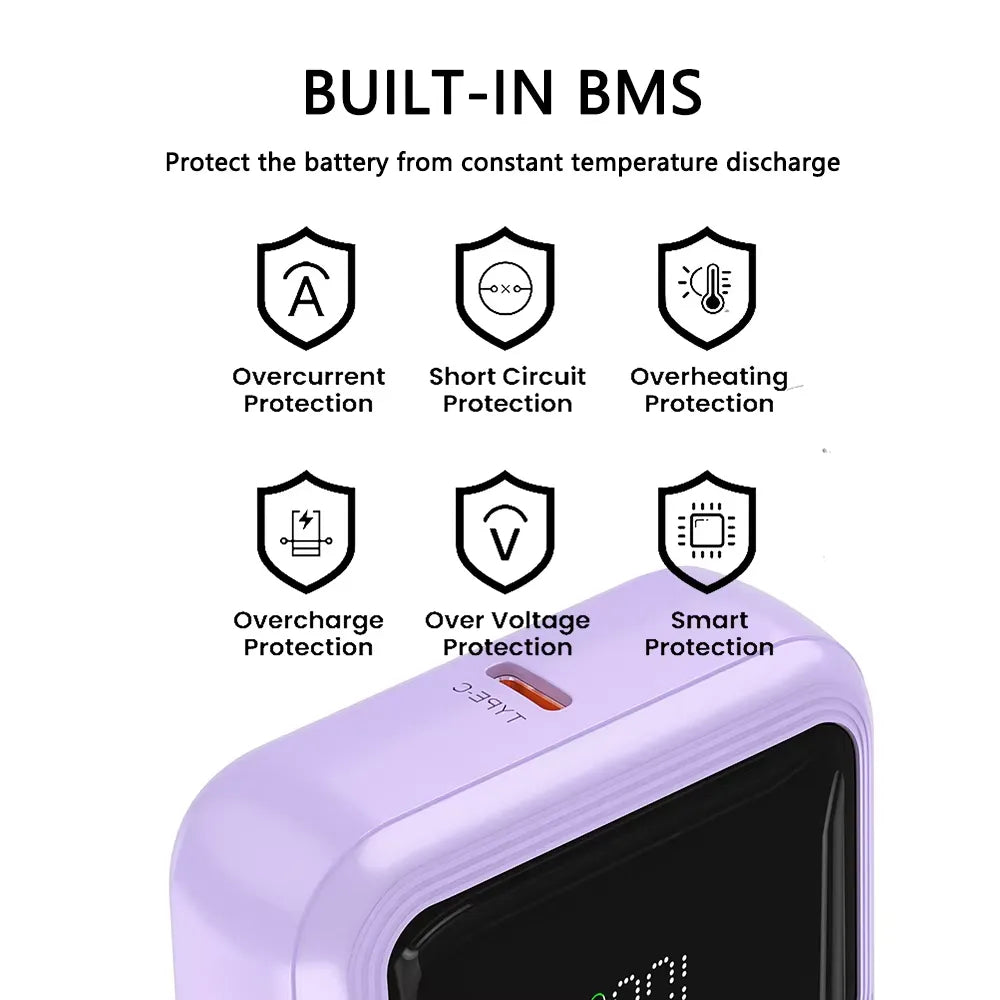 H5 Mini Power Bank 10000mAh | 20W PD Fast Charging Portable Charger with LED Display