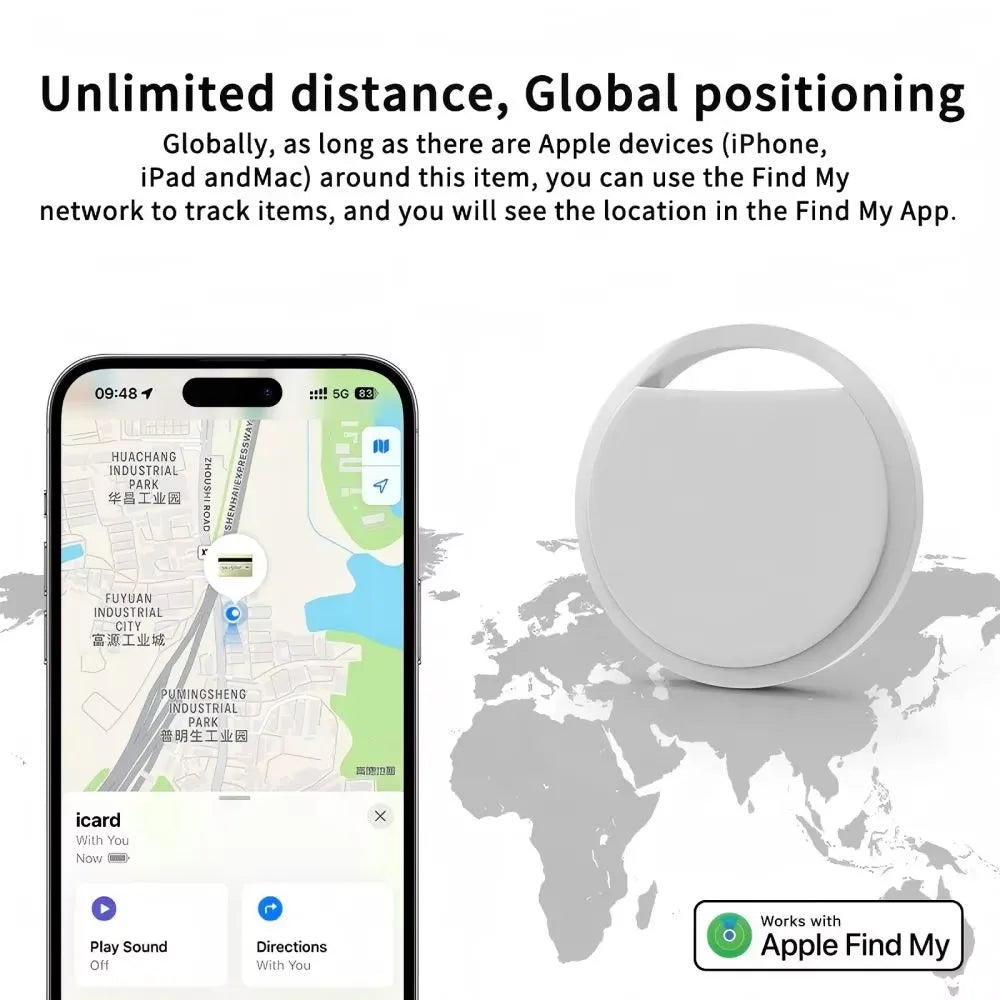 Smart Tag Bluetooth Anti-Loss Tracker for Apple Find My – 100dB Loud Beeper, Global GPS Map Navigation & 1-Year Replaceable Battery (iOS Only)