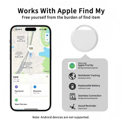 Smart Tag Bluetooth Anti-Loss Tracker for Apple Find My – 100dB Loud Beeper, Global GPS Map Navigation & 1-Year Replaceable Battery (iOS Only)