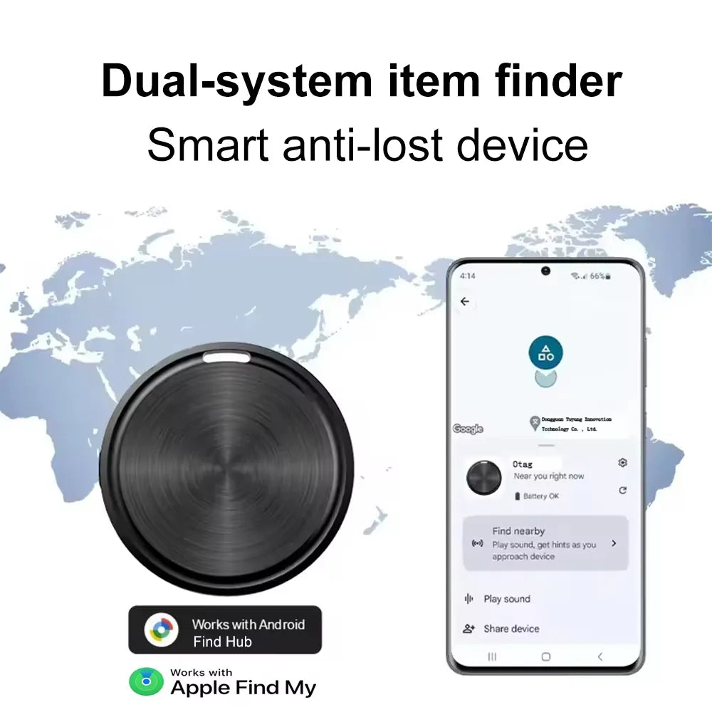 OTAG Dual-System Smart Tracker Tag – Works with Apple Find My (iOS) & Google Find Hub (Android) | Global Anti-Loss GPS Item Finder