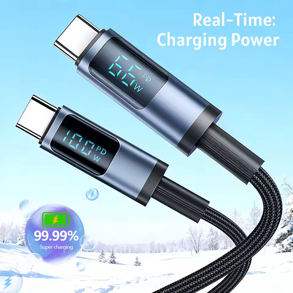 KAMAL 100W / 66W Digital Display Fast Charging Type-C Cable | Nylon Braided