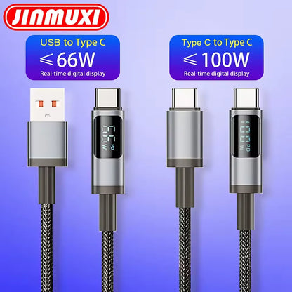 KAMAL 100W / 66W Digital Display Fast Charging Type-C Cable | Nylon Braided