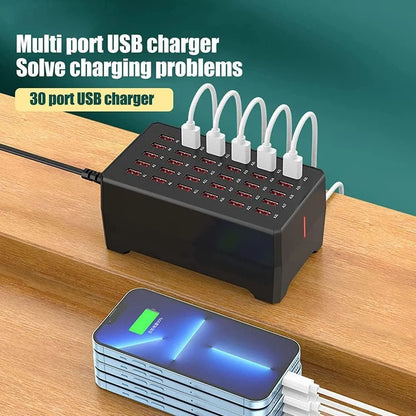 30-Port USB Smart Charging Station – Auto Cooling, LED Indicator & Fast Charging