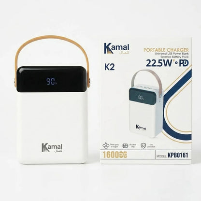 Kamal portable charger K2 with packaging on a white background