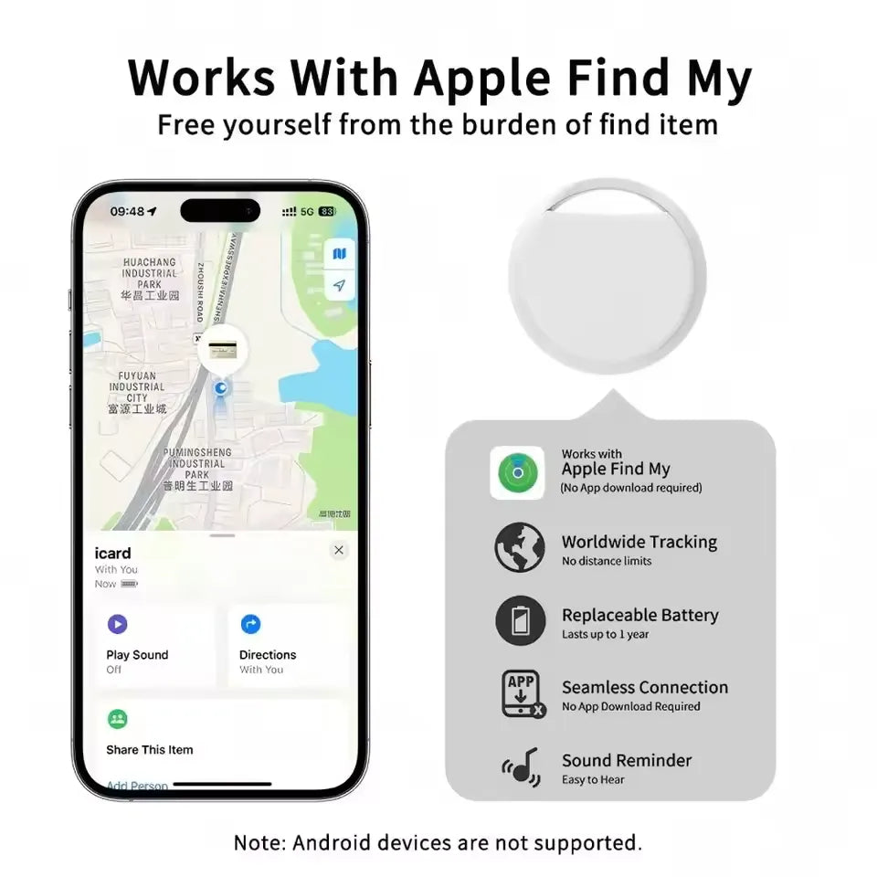 Smart Tag Bluetooth Anti-Loss Tracker for Apple Find My – 100dB Loud Beeper, Global GPS Map Navigation & 1-Year Replaceable Battery (iOS Only)