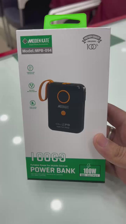 MODEN KATE MBP-094 100W 10,000mAh Compact Power Bank with Built-in Cables